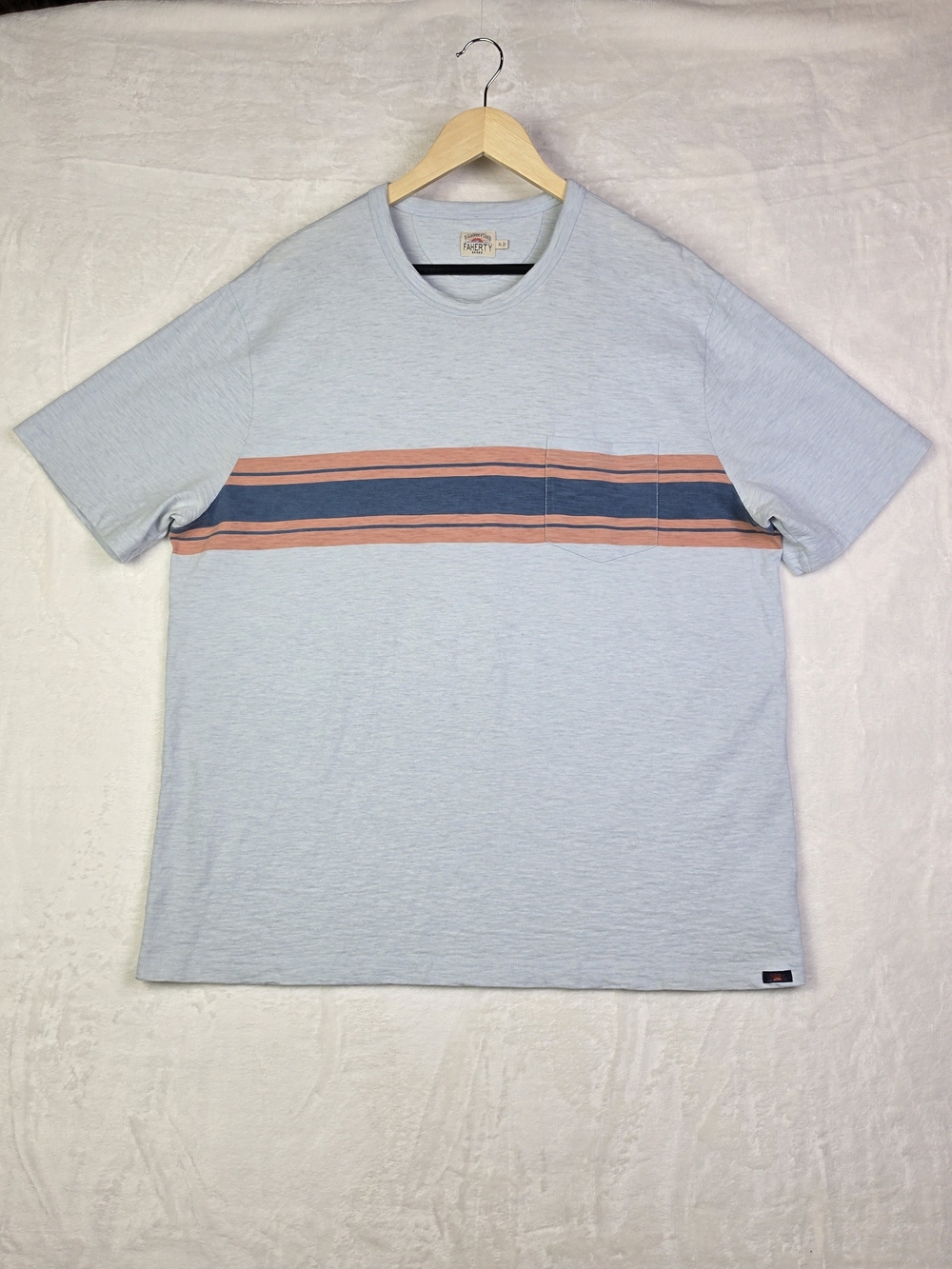 Faherty Surf Striped Sunwashed T-Shirt Mens XL Blue Striped Pocket Short Sleeve‎